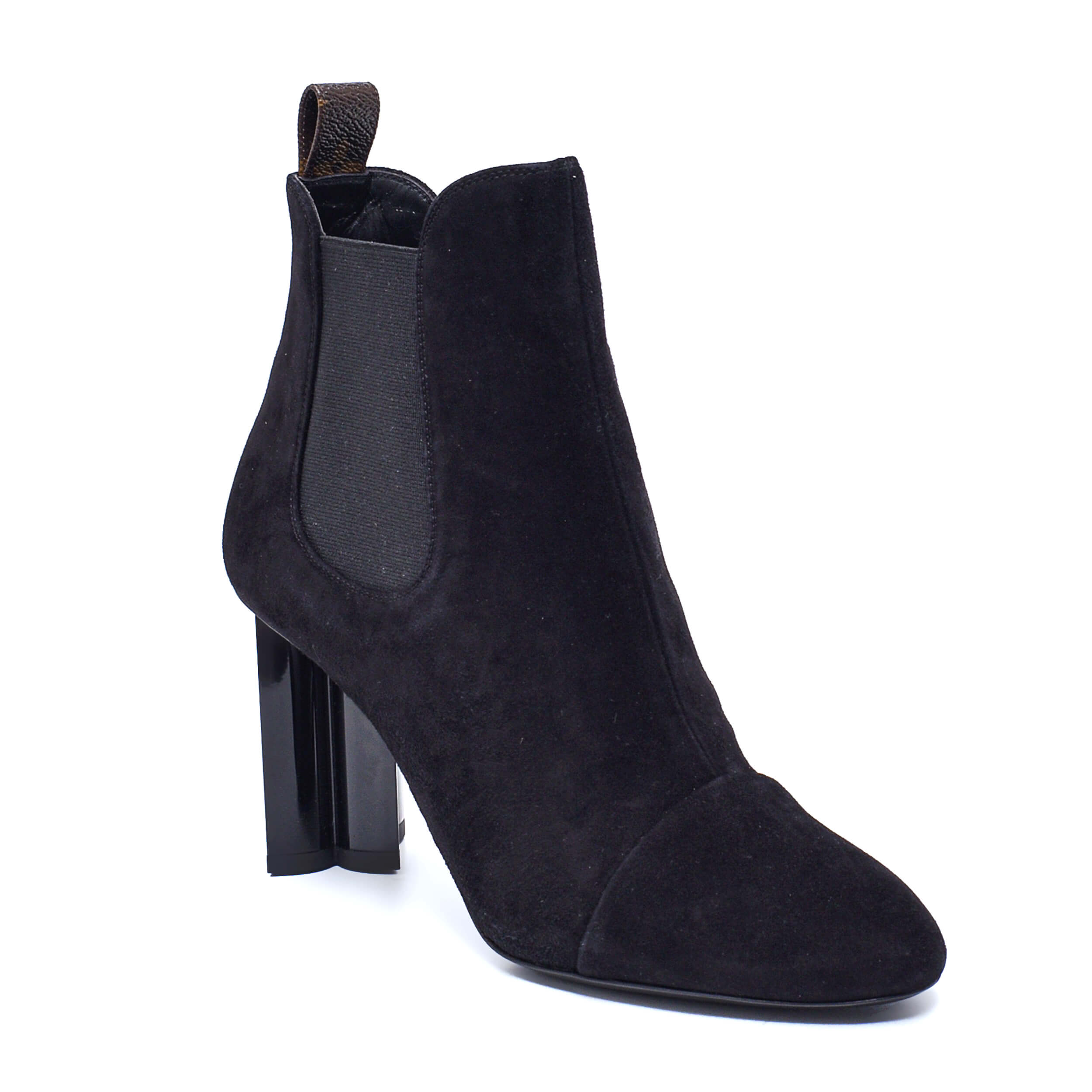 Louis Vuitton - Black Suede Monogram Pumps Bootie